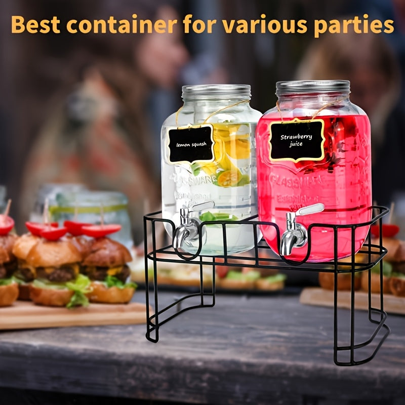 2pcs, 1-Gallon Glass Beverage Dispenser Set, with Stand And Stainless Steel Spigot, Leak-Proof. Lemonade Dispenser with Ice Tube, Ideal for Kitchen, Camping, Parties, Halloween, And Christmas