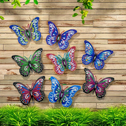 Set of 8 Metal Butterfly Wall Decorations: Vibrant 3D Butterflies for Your Garden, Patio, Fence, Courtyard, Or Wall. Perfect for Any Season And Great As Gifts for Mother'S Day Or Father'S Day