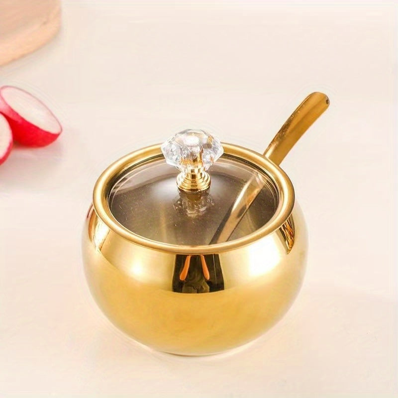 1 Set of 2/3 Stainless Steel Seasoning Jars Set, Spice Containers with Lid and Spoon, Golden Seasoning Bottles with Serving Tray, Suitable for Pepper, Salt, Spices, Candy, Coffee Beans Kitchen Jar Set