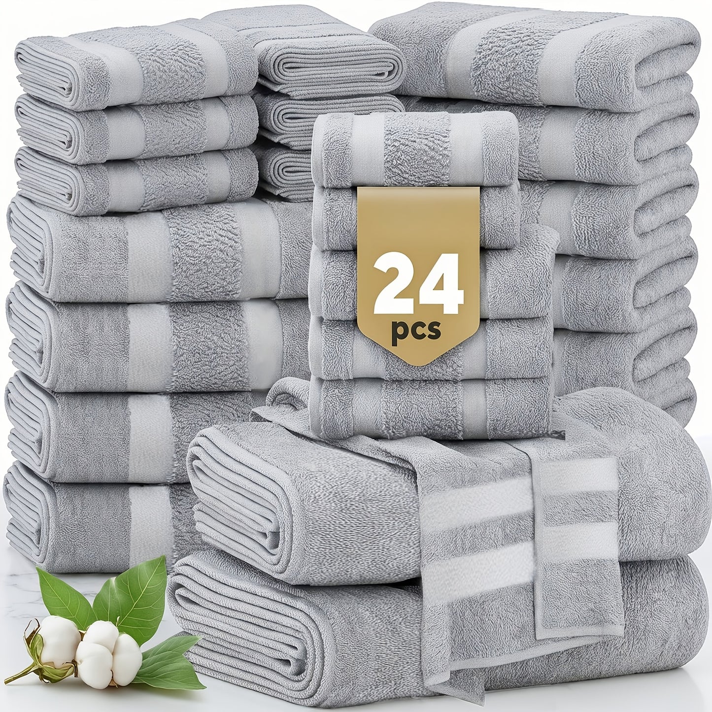 Luxury 12/24pcs Bath Cloths Set, Hotel Quality Thick Bath Cloths | Highly Absorbent & Quick-Dry | 4 Bath Cloths & 6 Hand & 2 Washcloths, Cotton For Hotel Spa Gym & Home Bathroom Essentials, Wash Cloths