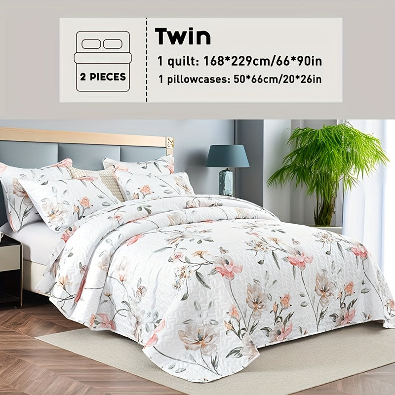 2/3pcs Floral Comforter Quilt Set Queen King Full Twin Size, White/Grey Soft Microfiber Reversible Bedding Sets Blanket Bed Cover Mother Father Day Gift, Botanical Quilted Bedspread Lightweight Coverlet Set With Shams For Winter Spring Summer Autumn