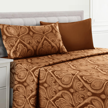 Lux Decor 4/6 Pieces Paisley Bed Sheet, Breathable Hotel Style Sheets, 100% polyester Sheets Deep Pockets, Easy-Fit, Soft & Wrinkle Free Cooling Bed Sheets, 6 Pc includes 4 pillowcases and 4 Pc (Twin & Twin xl) includes 2 pillowcases