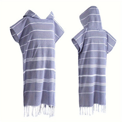 Turkish Wearable Beach Towel Sandproof Cotton Large Surf Poncho Hooded Wetsuit Changing Towel Quick Drying Sandproof, Thin Hooded Bathrobe, Lightweight, Suitable for Swimming, Bathing, Diving, Beach Surfing, Bathroom Accessory, Beach Essentials
