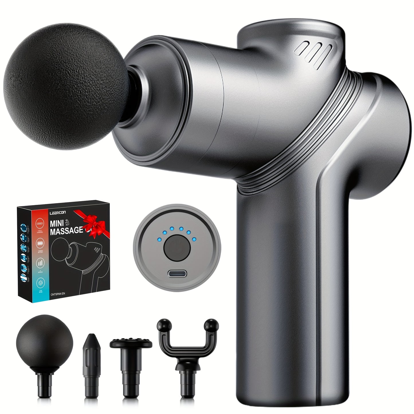 Portable Percussion Massage Gun – Ultra-Quiet Motor, 4 Massage Heads & 6 Adjustable Speeds | Handheld Deep Tissue Massager for Muscle Relaxation, Post-Workout Recovery & Full-Body Relief