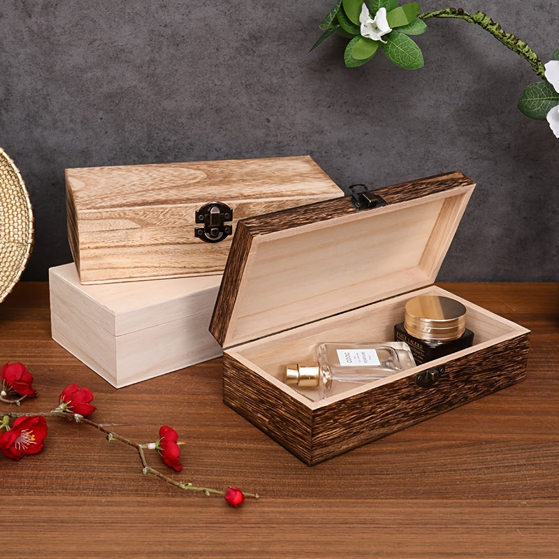 Jewelry Box with Lid & Lock Clasp Set of 3 – Vintage Wooden Storage Boxes for Jewelry, Daily Essentials & Gift Packaging, Versatile Home Organizer in 3 Colors