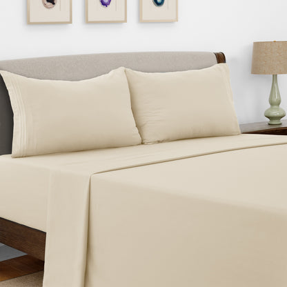 Lux Decor 4 Pieces Solid Bed Sheets - Stylish Comfy Bedding Set - Hotel Luxury Skin Friendly Cooling Sheets & Embroidered Pillowcases Without Filler - Classic Collection With 16 Inches Deep Pocket - Brushed 100% polyester- Shrinkage & Fade Resistant