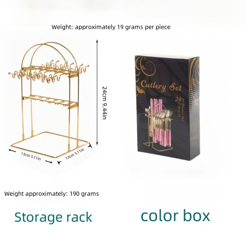 Thickened Marbled Hot Stainless Steel Tableware 24pcs Gift Box Storage Rack Western Steak Knives, Forks And Spoons