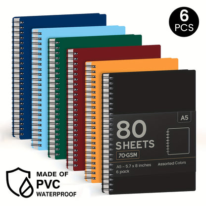 6pcs Hardcover Spiral Notebook -Spiral Journals, Lined Notebook, College Ruled, No Bleed, Thick Durable Paper A5, 480 Sheets/960 Pages, 6 Colors, Perfect for Work, Family, School Supplies