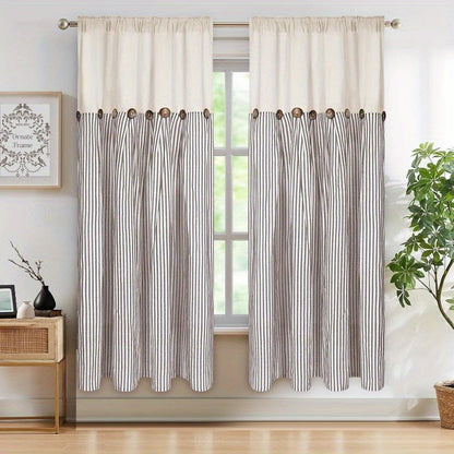 Bohemian Striped Patchwork Curtains, Semi-Sheer Rod Pocket Window Curtains for Bedroom Living Room Kitchen Cafe, Country Cottage Style, 1 or 2 Panels, Multiple Colors & Sizes