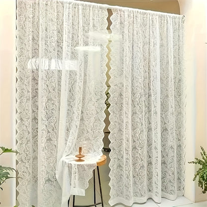 1pc Elegant White Phoenix Tail Sheer Curtain - Rod Pocket Design for Living Room, Kitchen, Bathroom | Machine Washable Floral Lace with Eyelet Detailing | Perfect for Home Decor And Holidays