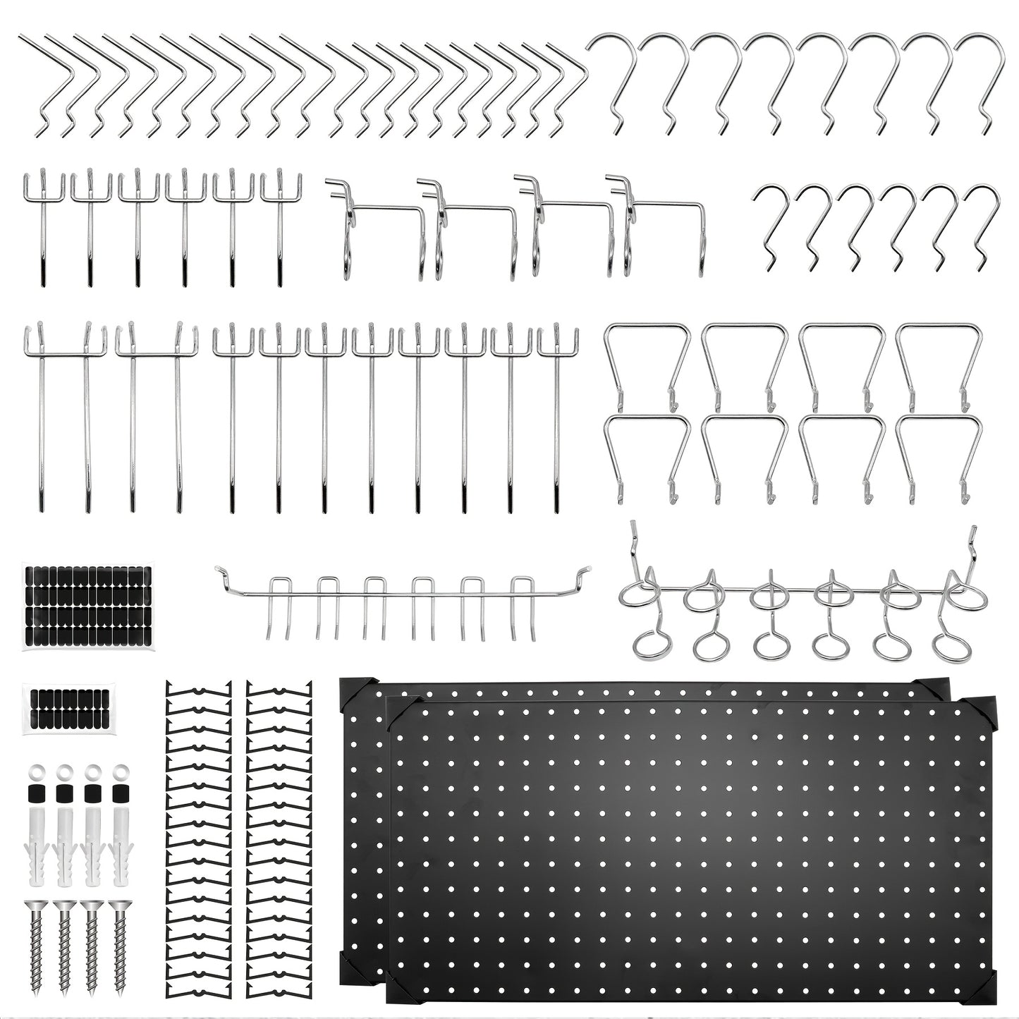 66/100pcs Black Metal Pegboard Wall Organizer Set, Includes Paper Towel Holder, Closet Storage Solutions - Simplified Storage And Organization for Garage, Workbench, Shelves, And Tools. (Panels Measuring 12X24 Inches with Hooks)