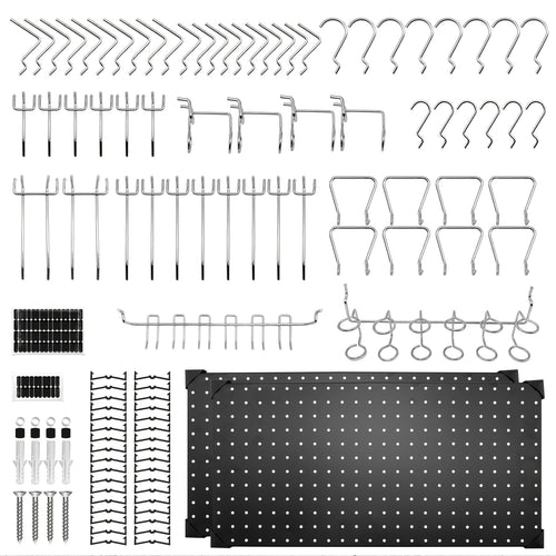66/100pcs Black Metal Pegboard Wall Organizer Set, Includes Paper Towel Holder, Closet Storage Solutions - Simplified Storage And Organization for Garage, Workbench, Shelves, And Tools. (Panels Measuring 12X24 Inches with Hooks)