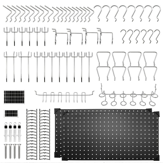 66/100pcs Black Metal Pegboard Wall Organizer Set, Includes Paper Towel Holder, Closet Storage Solutions - Simplified Storage And Organization for Garage, Workbench, Shelves, And Tools. (Panels Measuring 12X24 Inches with Hooks)