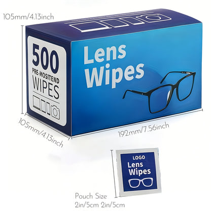500 Lens Wipes - Pre-Moistened Eyeglass Cleaning Wipes - Individually Wrapped, Scratch-Free & Streak-Free Lens Cleaner. Ideal for Sunglasses, Camera Lenses, All Types of Glasses And Mobile Phone Screens