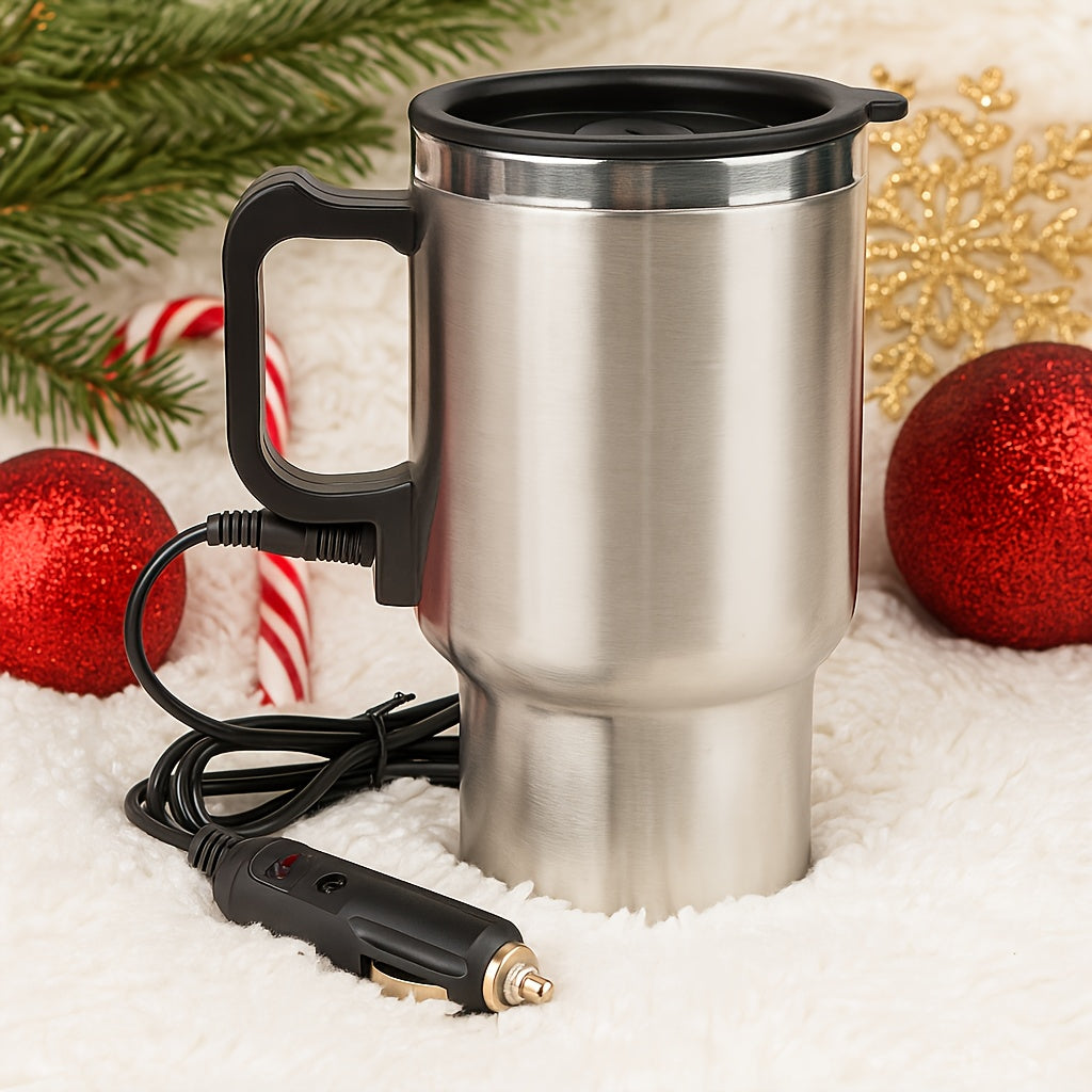 12V Car Electric Kettle Suitable for Hot Water, Tea & Coffee - Portable Stainless Steel Travel with Heating Element, 15.22oz Fast Boiling Cup for Camping, Trips, Office, Vehicle Use, Compact for & -the- Hydration