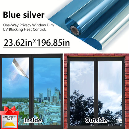 One-Way Privacy Window Film - Sun Blocking, Blocking & Heat Control Static Cling Film, Energy Saving Anti-Glare Reflective Coating No Glue- Easy Install For Home Office Hotel. Anti-Peeping | Glare Reduction Film | Reflective Glass Film(23.6''x118'')