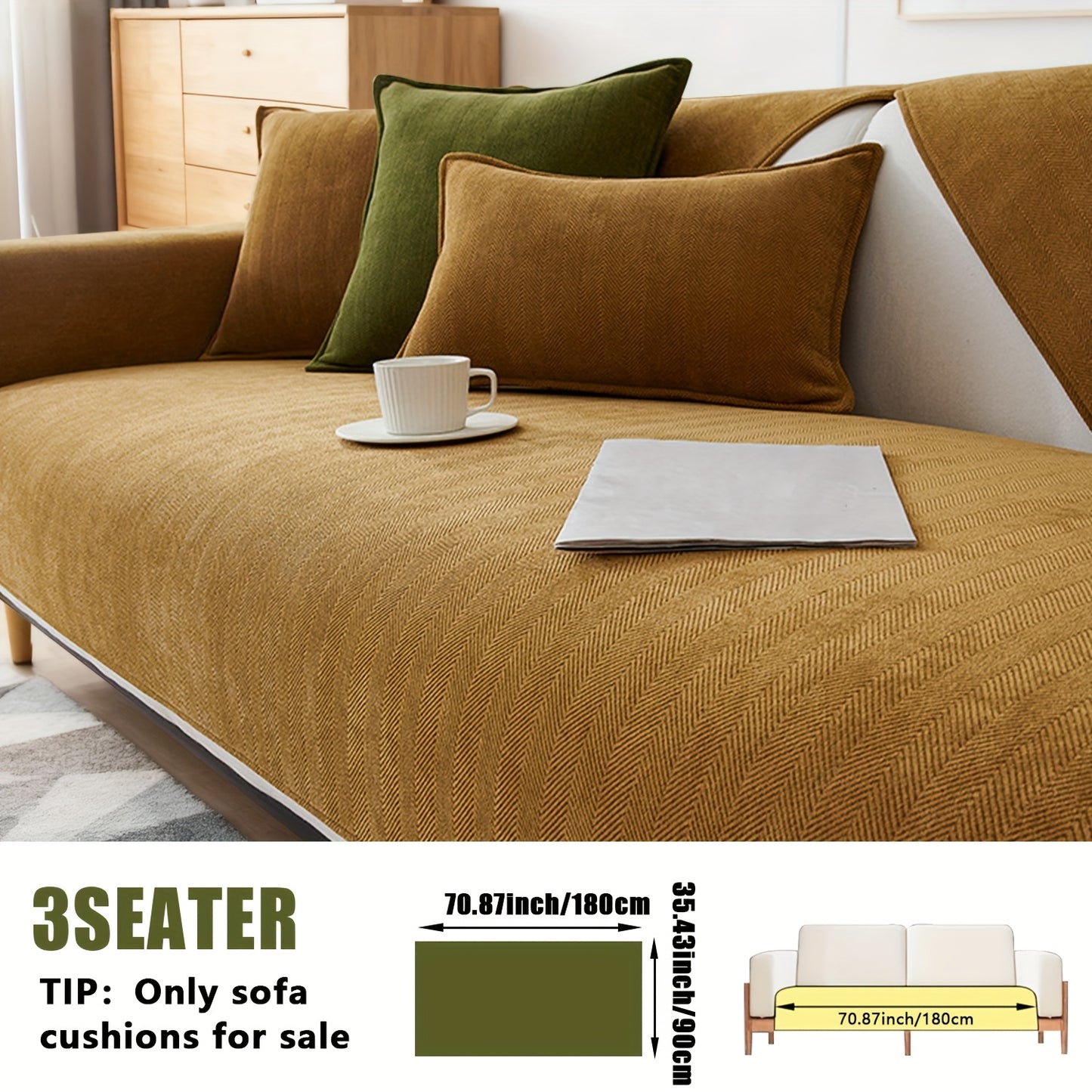 1pc of Pet-Friendly Chenille Ribbed Sofa Cover That Is Non-Slip And Machine Washable, Made from Soft Stretch Fabric Suitable for 2, 3, Or 4-Seater And Sectional Sofas. It Enhances Contemporary Home Decor in Living Rooms, Bedrooms, And Offices