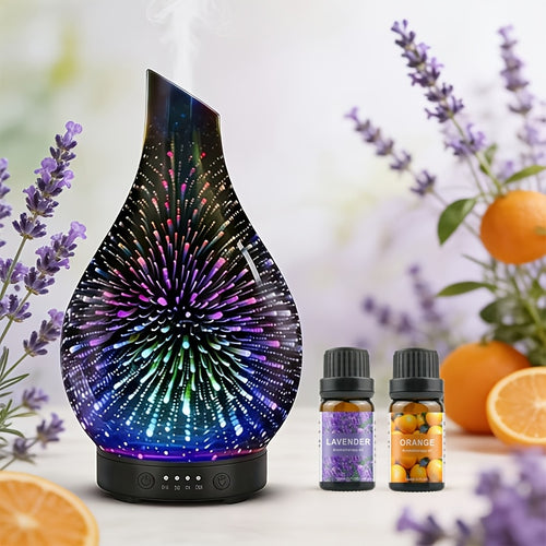 Essential Oil Diffuser Diffuser- 4.06 oz Glass Ultrasonic Cool Mist Oil Diffuser, Quiet with Waterless Auto Shut-Off, 4 Timer Setting, 7 Colors Night Light for Home (Silver)