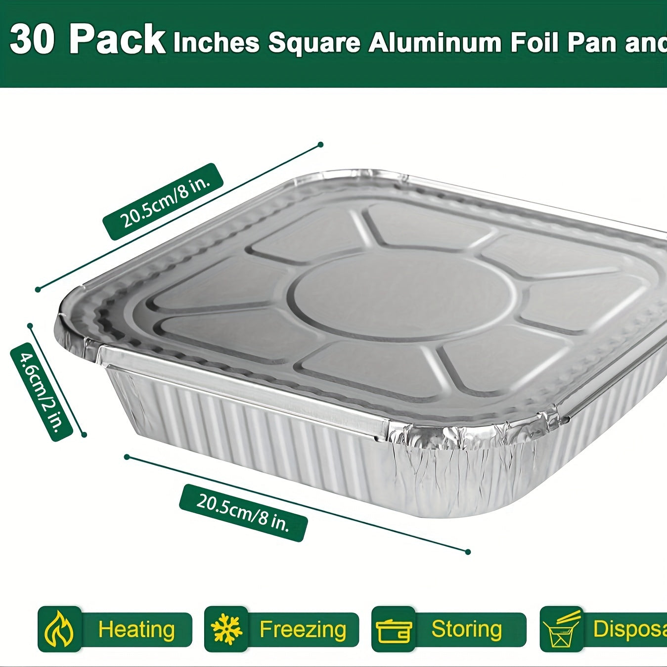 8x8 Aluminum Pans (30 Pack) 8 Inch Foil Pans - Cake Pans - Aluminum Square Pans with Lids - Disposable Food Container - Great for Cake Baking, Cooking, Freezing, Prepping Food