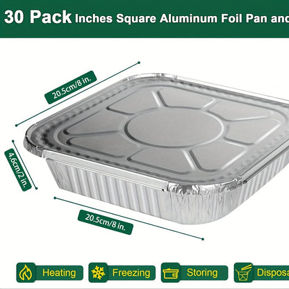 8x8 Aluminum Pans (30 Pack) 8 Inch Foil Pans - Cake Pans - Aluminum Square Pans with Lids - Disposable Food Container - Great for Cake Baking, Cooking, Freezing, Prepping Food