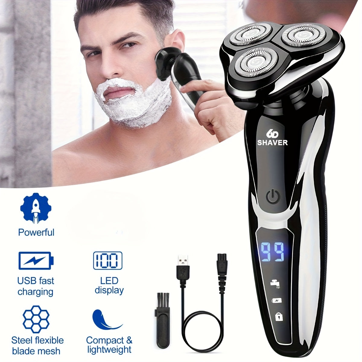 Cordless Electric Shaver for Men with a Rechargeable Battery, Featuring a 3D Floating Cutter Head And an LED Display, Perfect As a Valentine'S Day Gift for Boyfriends
