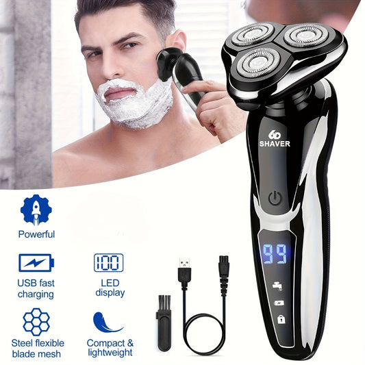Cordless Foil Electric Shaver for Men 3D Floating Head LED Display Rechargeable Wet Dry Razor Close Shave Beard Trimmer Valentine's Day Gift
