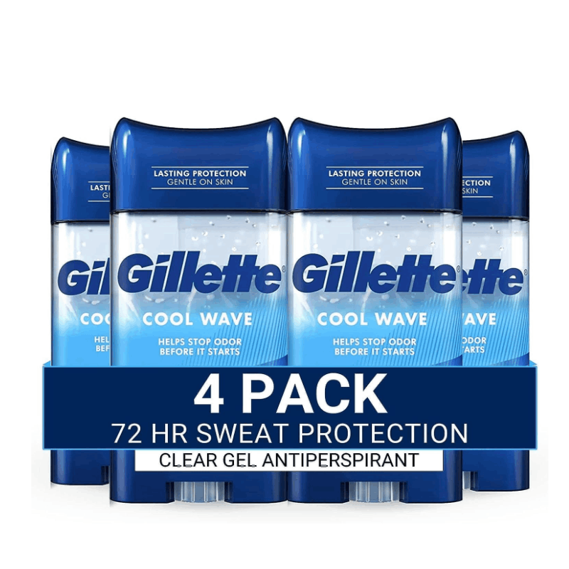 Gillette Antiperspirant and Deodorant for Men, 72hr Sweat & Odor Protection Clear Gel, Cool Wave Scent, 3.8 oz (Pack of 4)