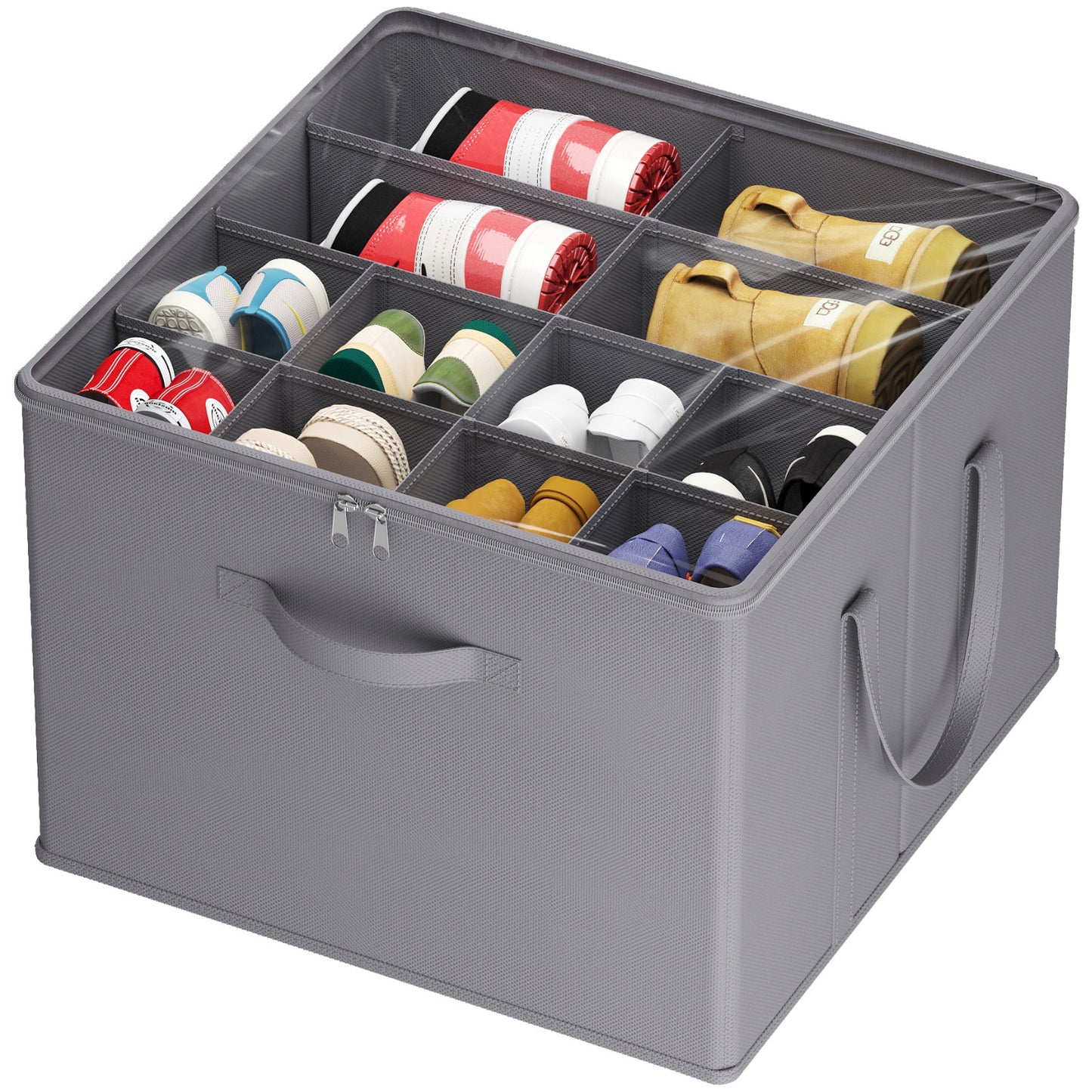 Large Shoe Box Storage Containers with Clear Cover and Reinforced Handles, Open Storage Bins,Shoe Storage Organizer for Closet, Fits 12-16 Pairs, Foldable Storage Bins Fit for Boots Heels Sneakers, 1/2/3 Pack