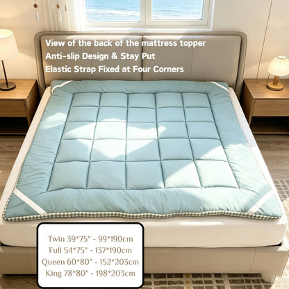 Fluffy Mattress Topper - Flannel Bubble Breathable Fiber Filling Folding Roll Up Mattress Sleeping Pad, Comfort 2.36-3.15inch Thickness Quilted Mattress Topper for Sleeping