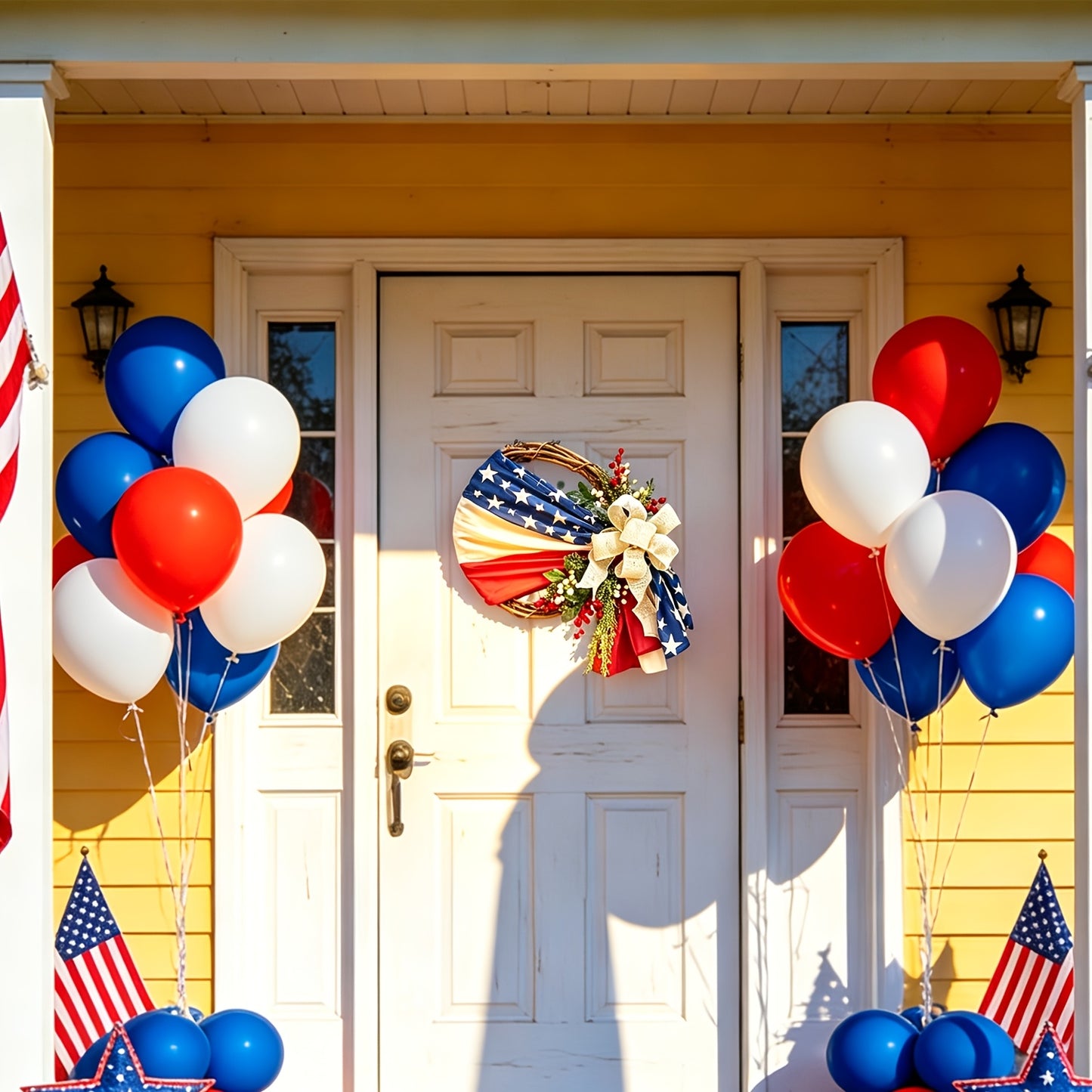 Patriotic 4th Of July Door Wreath - Red, White And Blue American Flag Wreath with Burlap Bow for Independence Day, Memorial Day And Patriotic Home, Office Or Porch Decorations, Celebration Wreaths | Holiday Wreaths | Artificial Wreaths