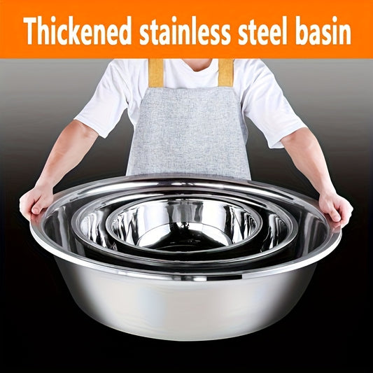 16 Inch Stainless Steel Mixing Bowl with Footed Design - Rust-Resistant Large Salad Bowl, Vegetable & Fruit Washing Basin, Dish Pan & Soaking Tub for Home Kitchen, Easy to Clean, Durable Kitchenware, Bowls for Kitchen father gift