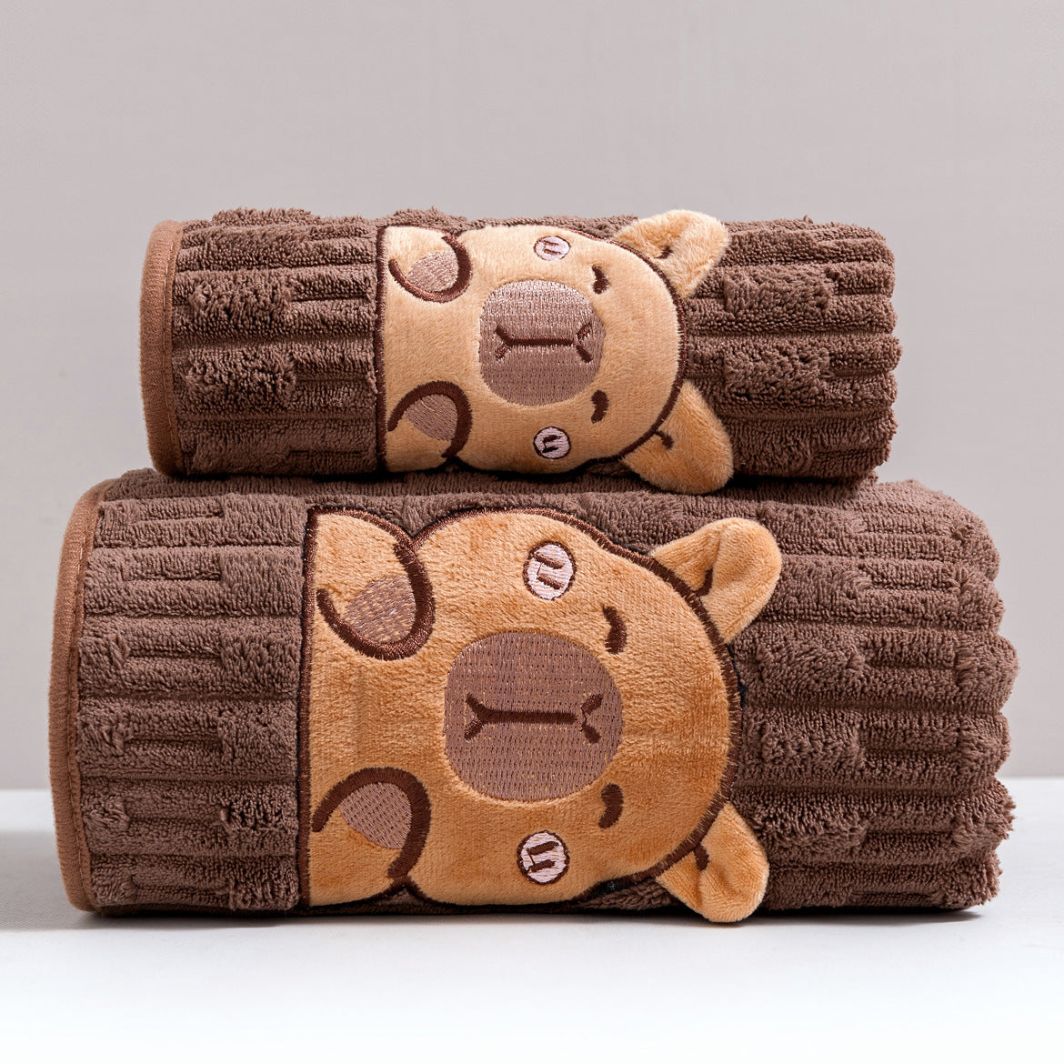 Cute Capybara Face 2pcs Bath Towel Set, Super Soft Coral Fleece, 34X74In Towel And 70X140In Bath Sheet, Ultra Absorbent Quick-Dry Bath Towels for Spa, Gym, Hotel, Guest Bathroom