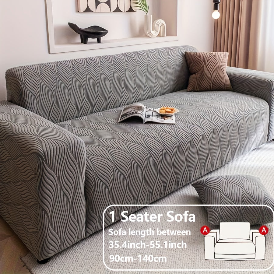 1pc Modern Jacquard Sofa Cover, Elastic Polar Fleece Artistic Style, Slip-Resistant And Durable, All-Season Furniture Protector for Living Room, Office, Bedroom Includes Matching Pillow Covers, Free Same Style Pillowcase: 1pc