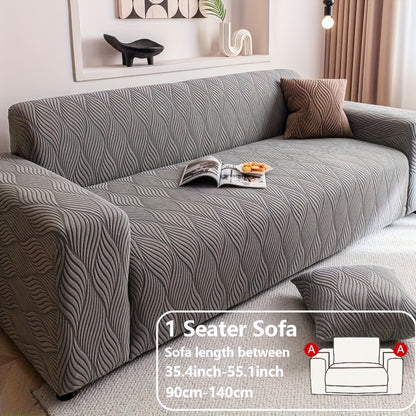 1pc Modern Jacquard Sofa Cover, Elastic Polar Fleece Artistic Style, Slip-Resistant And Durable, All-Season Furniture Protector for Living Room, Office, Bedroom Includes Matching Pillow Covers, Free Same Style Pillowcase: 1pc