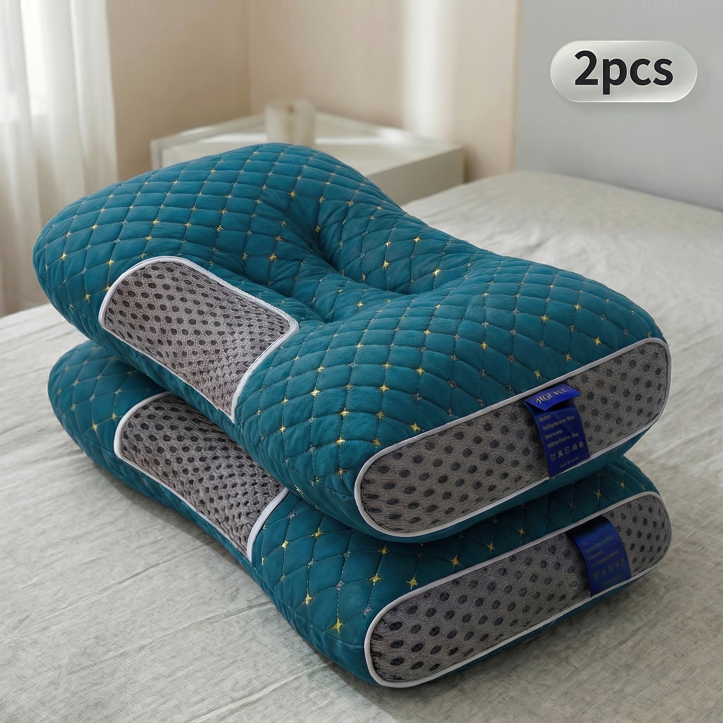 Neck Pillow 2 Pack – Breathable Memory Foam Travel Pillow with Removable Zippered Cover, Ergonomic Cervical Support for Neck & Shoulder Pain Relief