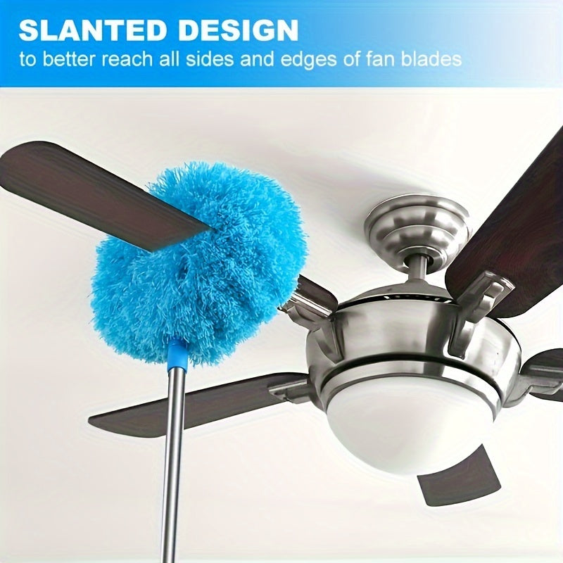 Ceiling Fan Cleaner Brush with Extension Rod – Detachable Washable Ultra-Fine Microfiber Duster for High Ceilings, Fans, Furniture & Cars, Long Reach Dust Brush Cleaning Tool Set (Blue)