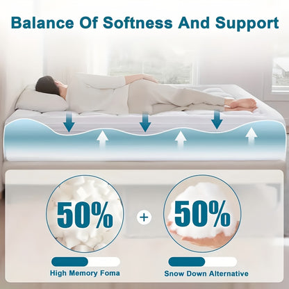 Cooling Mattress Topper, Overfilled Down Alternative Pillow Top, Fits 8-21 Inch Deep Pocket, Baffle Box Design Plush & Support Snow Down Alternative, Hotel Quality