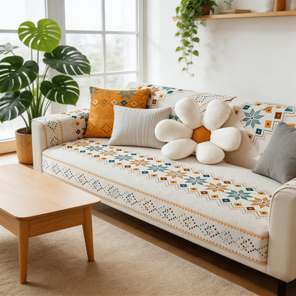 [Bohemian Sofa Cover] 1pc Bohemian Chenille Sofa Cover Compatible for Living Room, Bedroom, and Office Ethnic Style Sofa Cushion Cover with Anti-Slip & Cat Scratch Resistant, Skin-Friendly Spring St. Patrick's Day Home Decor
