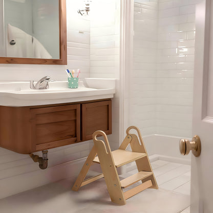 Portable Toilet Seat with Foldable Step Stool, Foldable Non-Slip Double-Tier Step Stool with Handle Design, Suitable for Bathroom Sinks, Kitchens, Bedroom Countertops, And Toilet Training