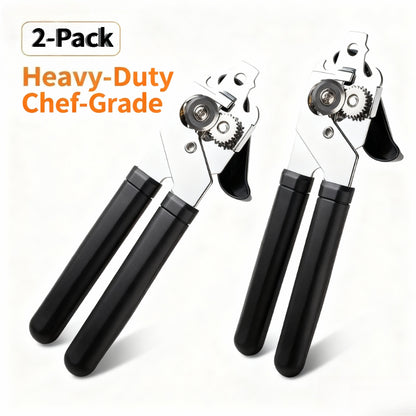 2-Pack 3-in-1 Stainless Steel Can Opener - Ergonomic Handle, Universal Fit for All Can Sizes, Heavy-Duty Kitchen Tool with Smooth Edge & Bottle Opener - Chef-Grade Must-Have for Home Cooks