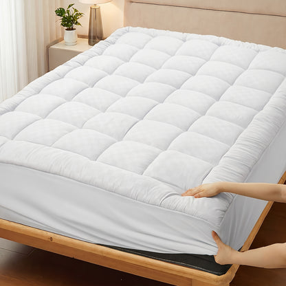 Cooling Mattress Topper, Overfilled Down Alternative Pillow Top, Fits 8-21 Inch Deep Pocket, Baffle Box Design Plush & Support Snow Down Alternative, Hotel Quality