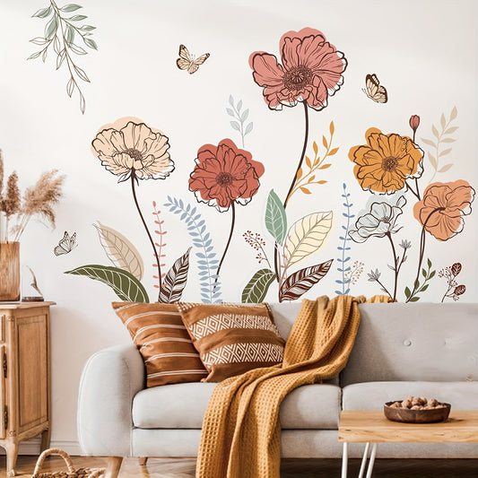 Bohemian Flower Wall Stickers Wildflowers Living Room Bedroom Background Wall Art Deco Self-adhesive Paper Bohemian Flower Wall Stickers, Wildflowers, Fruits and Pasted Wall Art Stickers for Living Room, Bedroom and TV Walls