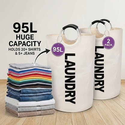 2pcs 95L/25.1 Gallon Extra-Large Foldable Laundry Basket Set | Thickened Waterproof Oxford Cloth Tall Freestanding Storage Baskets, Perfect for Bedroom/Bathroom/Dorm/Wardrobe Organization, Ideal Home Decor & Holiday Gift, Shelf Baskets