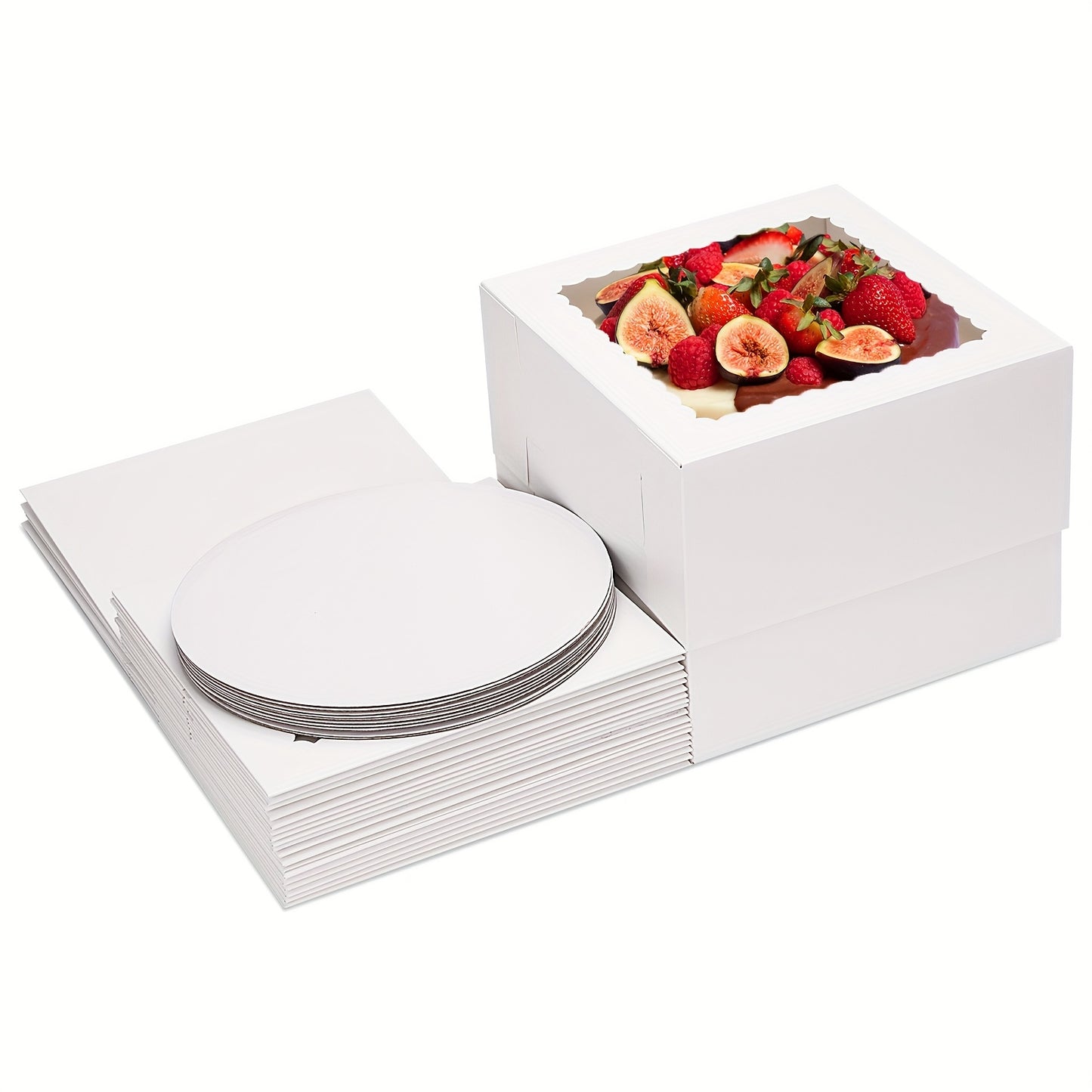 TOMNK 10pcs Tall Cake Boxes with Boards, Multi-Layer Cake Boxes Set, Cake Organizers, Gift Boxes, White Bakery Box, Pastry Boxes, Cajas Pasteles for Birthday Party, Wedding And Father's Day, 10x10x8in