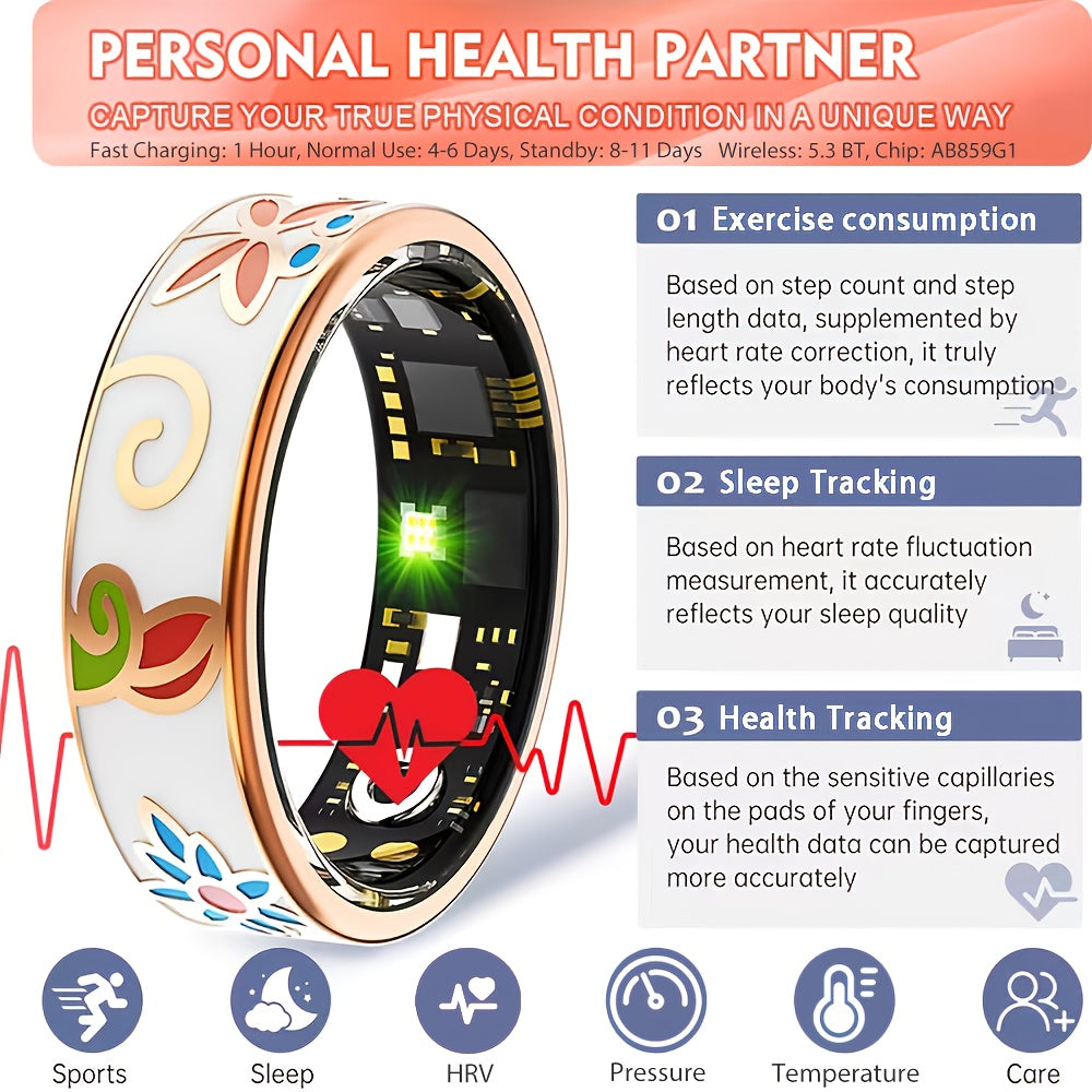 Women's Smart Ring Fitness & Sleep Tracker – Step, Distance & Calorie Monitor, IP68 Waterproof, Bluetooth 5.3, iOS & Android, Elegant Daily Accessory, Gift for Mom & Girlfriend