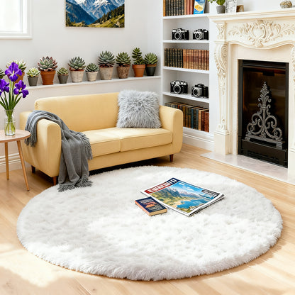 Round Area Rug Soft Shaggy Plush Circle Rug Non-Slip Indoor Floor Mat for Living Room Bedroom Dorm Tie Dye Rainbow Multi-Color Multi-Size