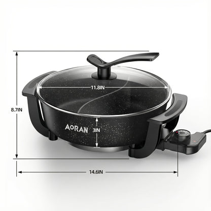 Mandarin Duck Hot Pot Electric – Large Capacity Non-Stick Divided Hot Pot for Steaming, Boiling, Frying & Stewing, Quick Heating, US Plug, Perfect for Family Hot Pot Night