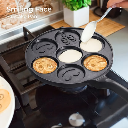 7-hole Non Stick Pancake Baking Tray - joyful Face Design, Adding Fun to Food, Suitable for Frying Eggs And Bacon, Providing A Comfortable Morning Cooking Experience for Families And Friends - Easy to Clean, 2025 Christmas New Kitchen Cooking Tool