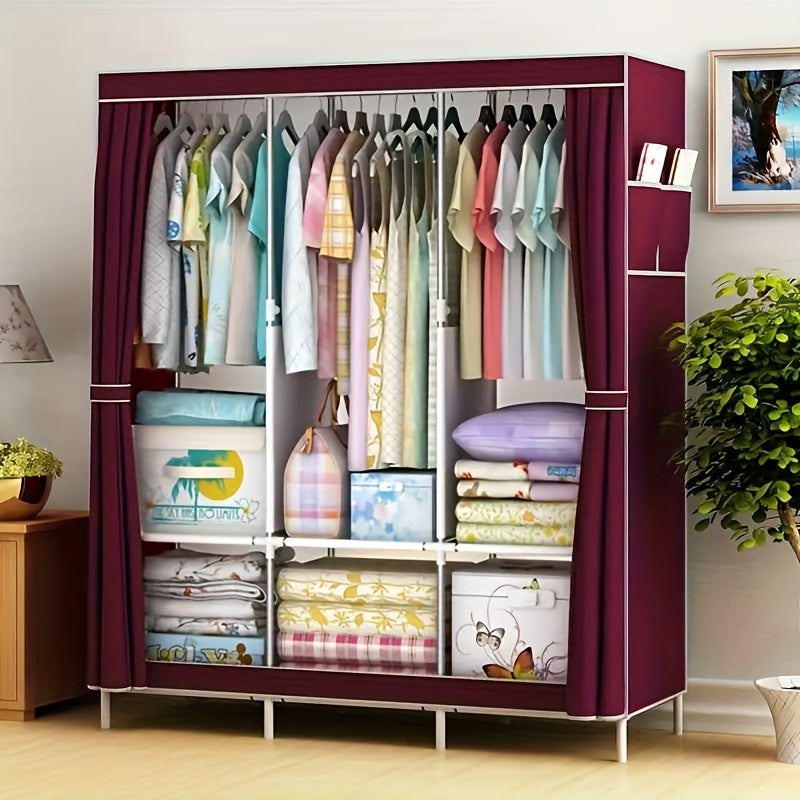 Portable Wardrobe Storage Box with Stainless Steel Frame And Non-woven Shelves - Dustproof Wardrobe Clothes, Shoes, Accessories Storage Box -67x17.7x50.4 Inches Modern Design, Accessory Bracket | Visible Grid Section, Wardrobe Organizer And Storage