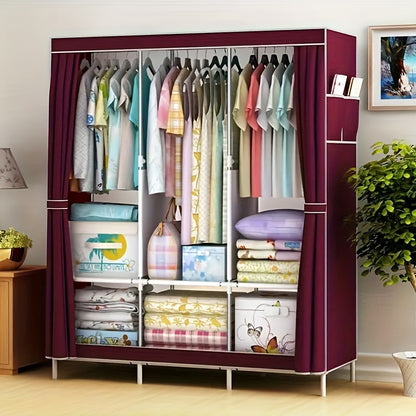 Portable Wardrobe Storage Box with Stainless Steel Frame And Non-woven Shelves - Dustproof Wardrobe Clothes, Shoes, Accessories Storage Box -67x17.7x50.4 Inches Modern Design, Accessory Bracket | Visible Grid Section, Wardrobe Organizer And Storage